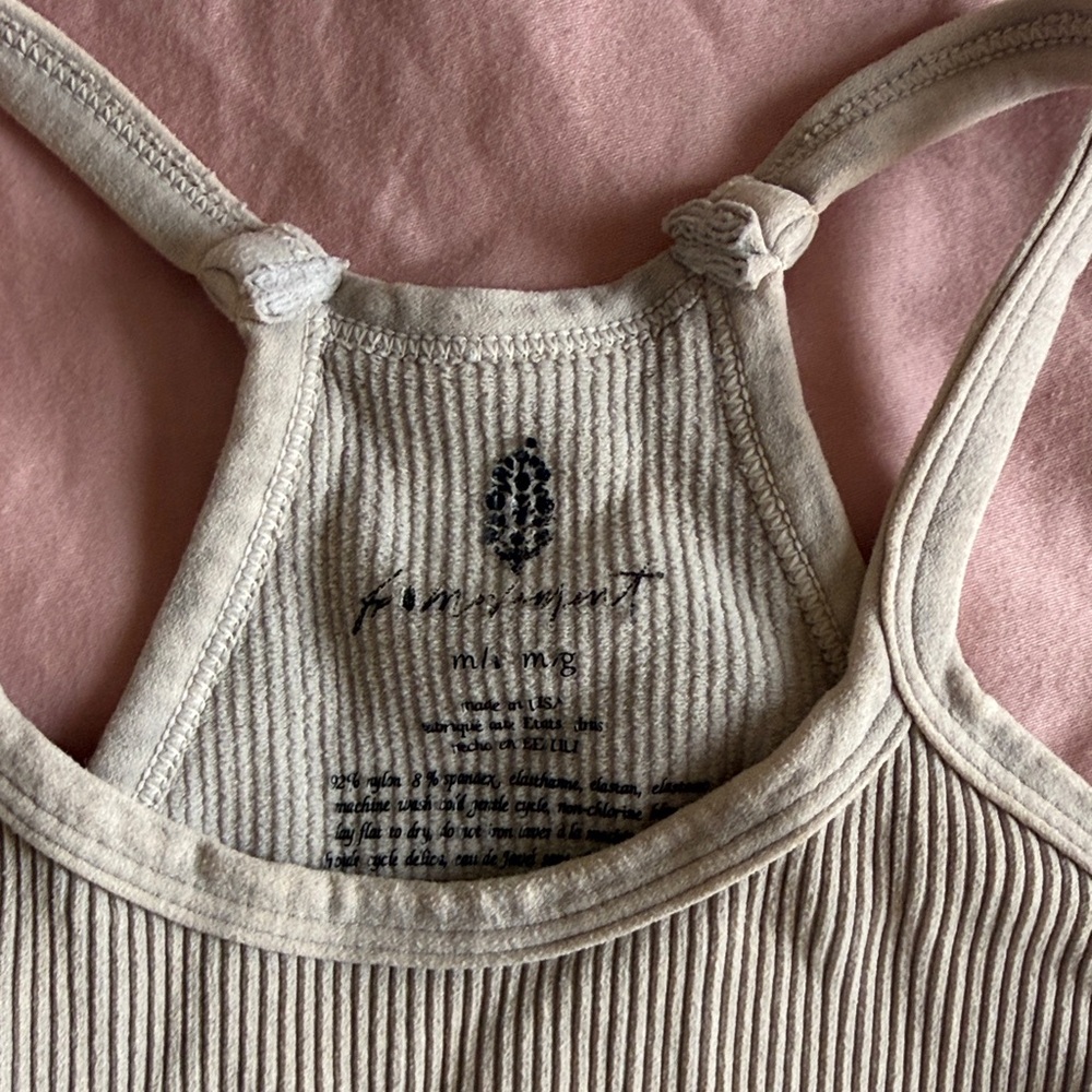 Free People Cream Ribbed Racerback Tank Top - Picture 2 of 3
